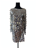 Boohoo Silver Disc Sequin Long Sleeve Mini Dress - Size 10