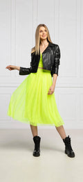 Calvin Klein Jeans Lime Tulle Midi Skirt - Neon Tulle Voluminous Skirt