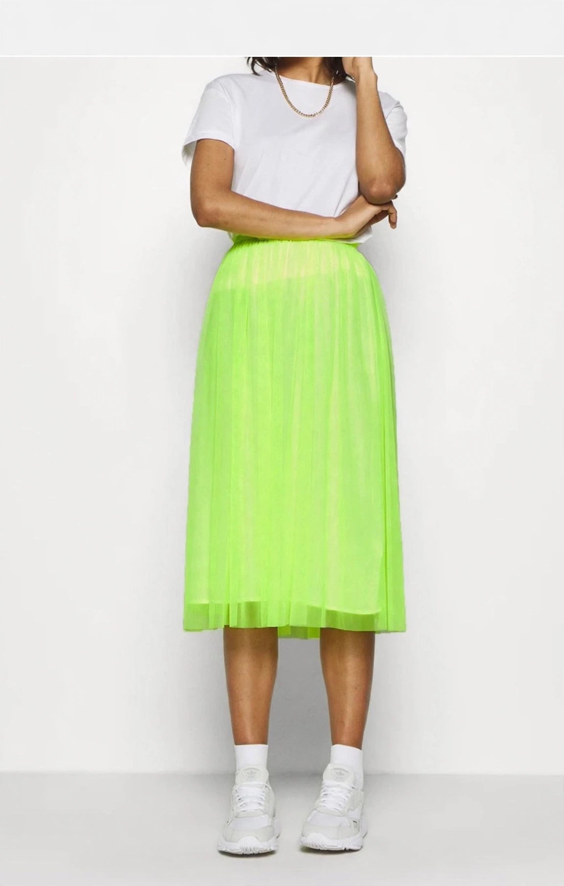 Calvin Klein Jeans Lime Tulle Midi Skirt - Neon Tulle Voluminous Skirt