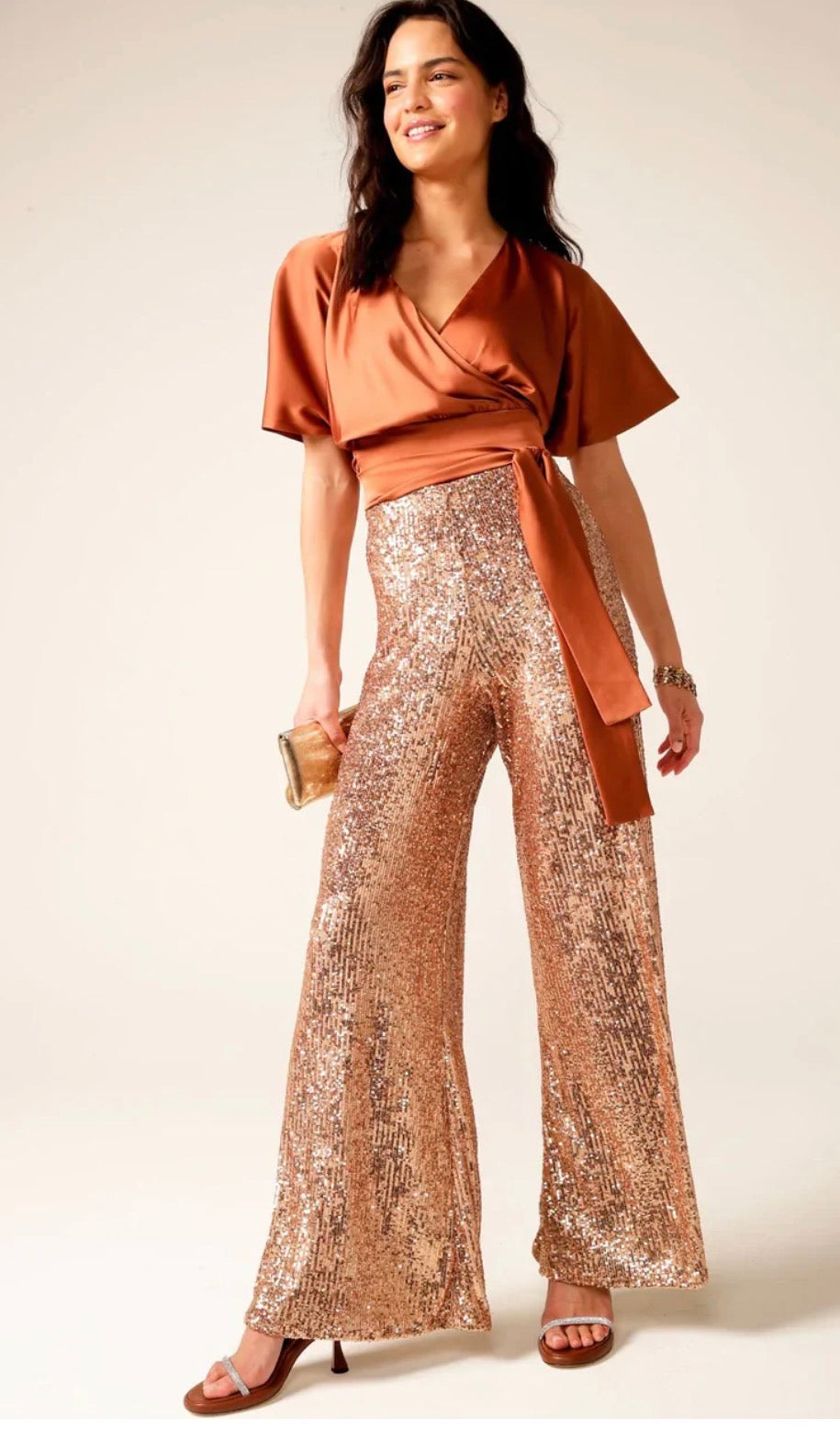 Sacha Drake Gold Sequin Palazzo Pants