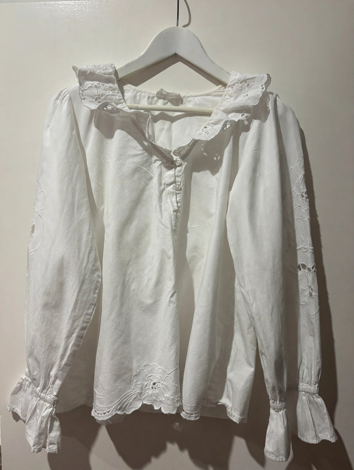 White Broderie Anglaise Blouse with Ruffle Collar