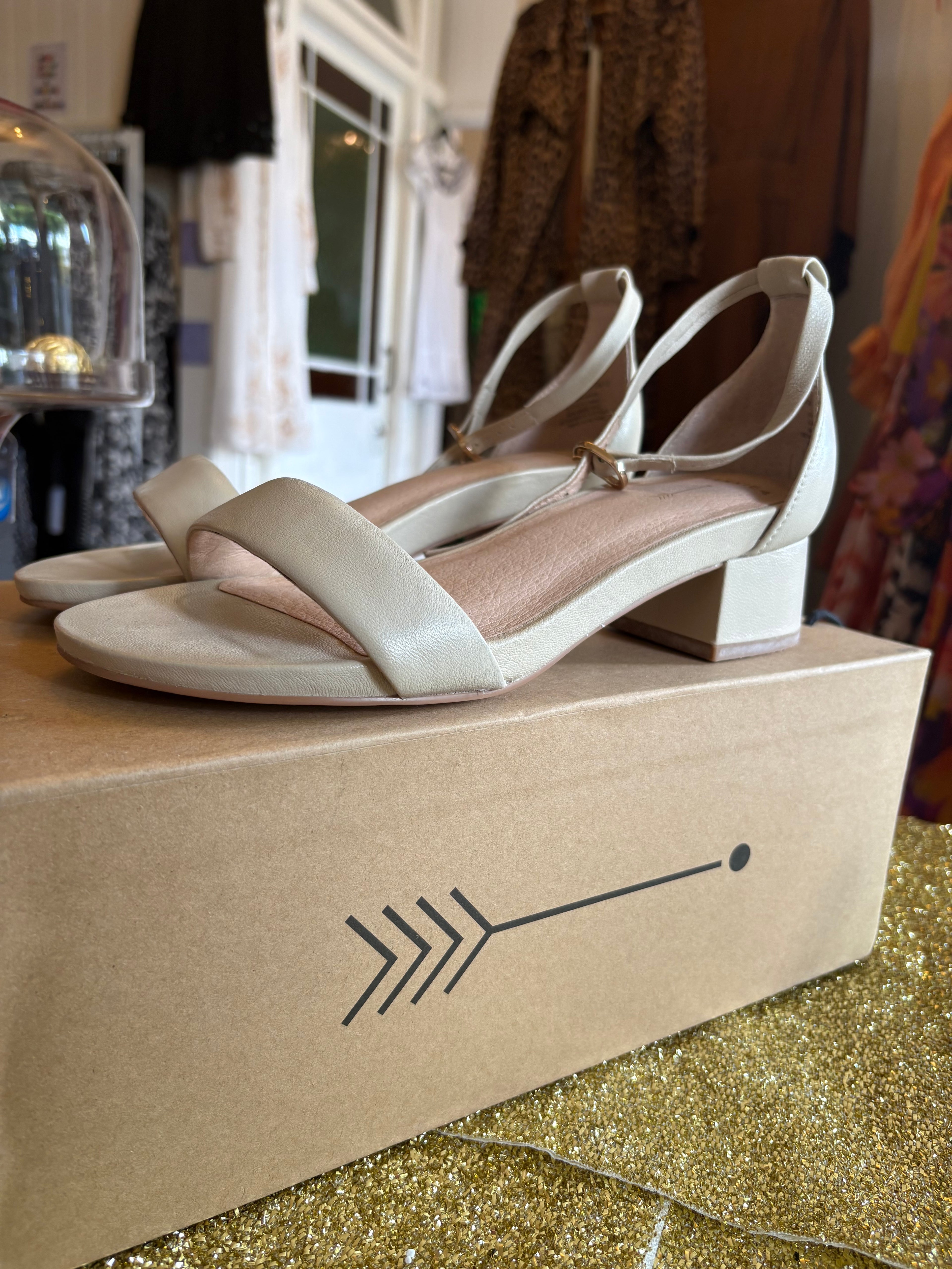 Frankie4 Nude Block Heel Sandals