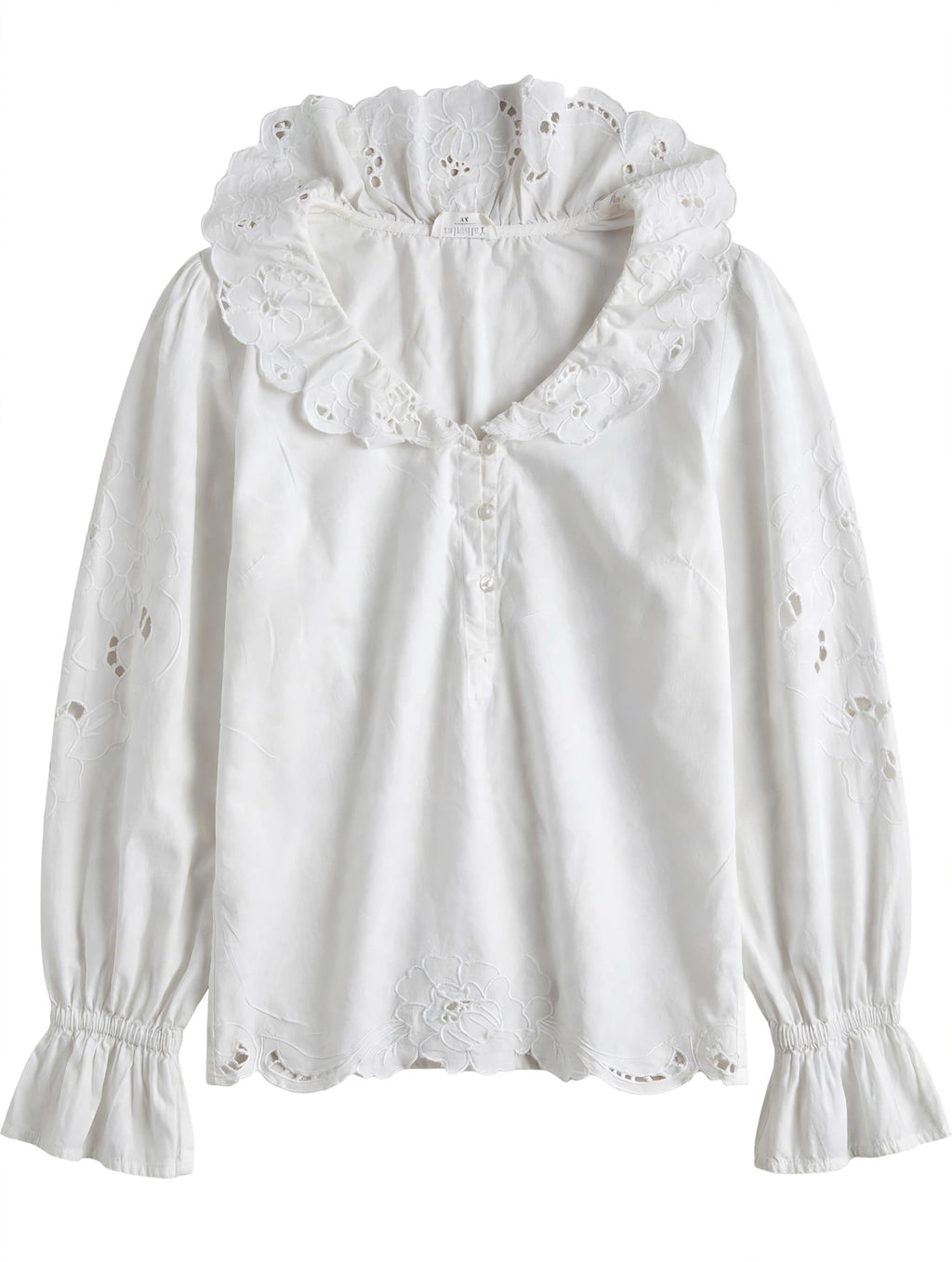 White Broderie Anglaise Blouse with Ruffle Collar