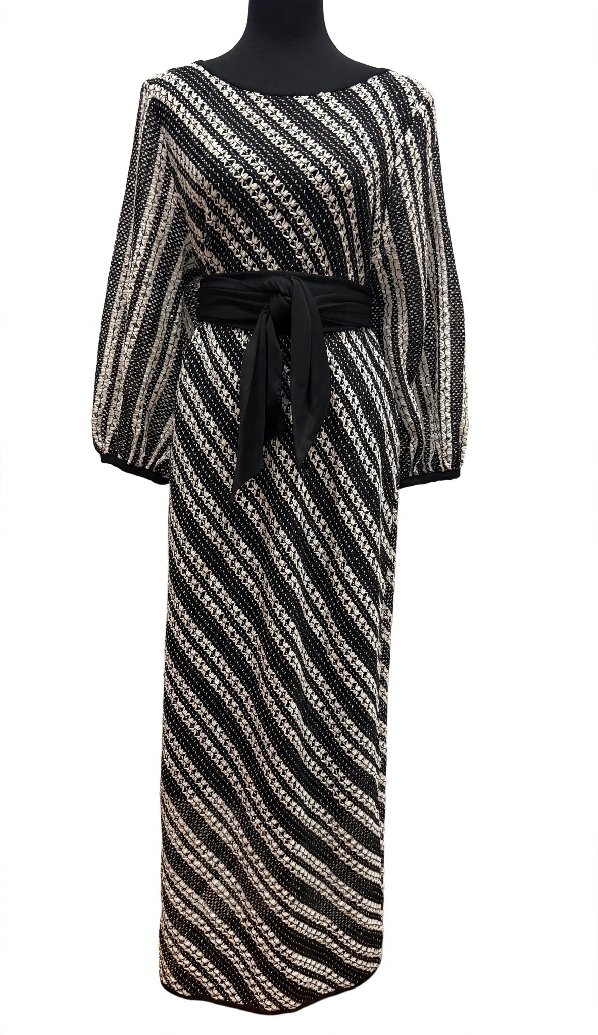 Sacha Drake Lattice Bridge Maxi Dress - Black / Cream Stripe Knit