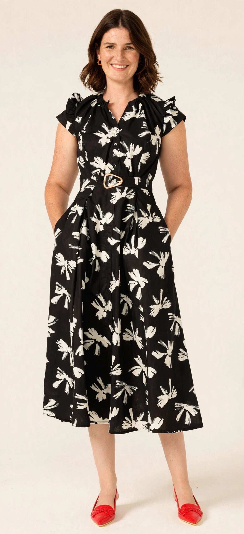 SACHA DRAKE Fable Bows Shirtmaker Dress - Size 18 - Black Ivory Bow