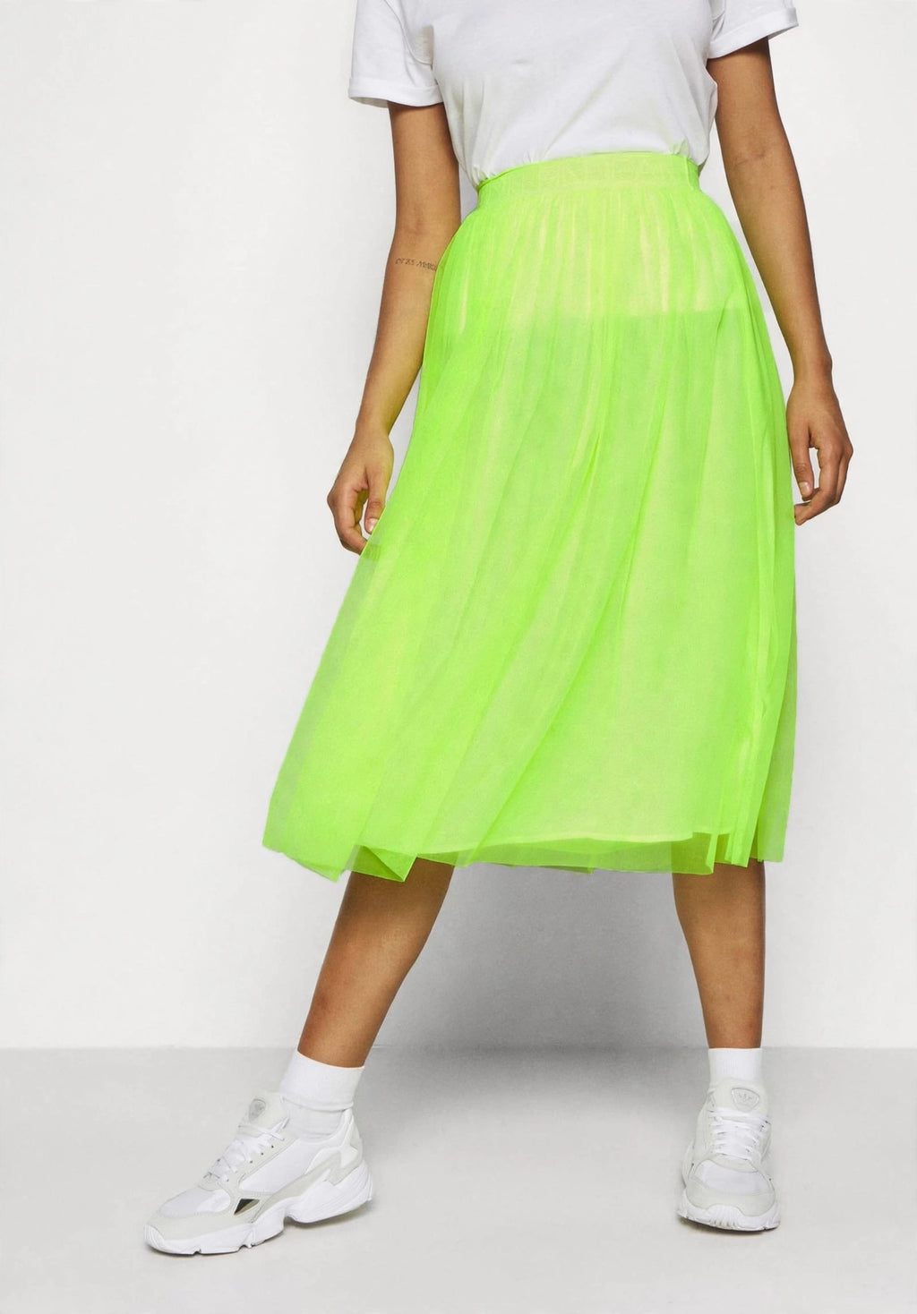 Calvin Klein Jeans Lime Tulle Midi Skirt - Neon Tulle Voluminous Skirt