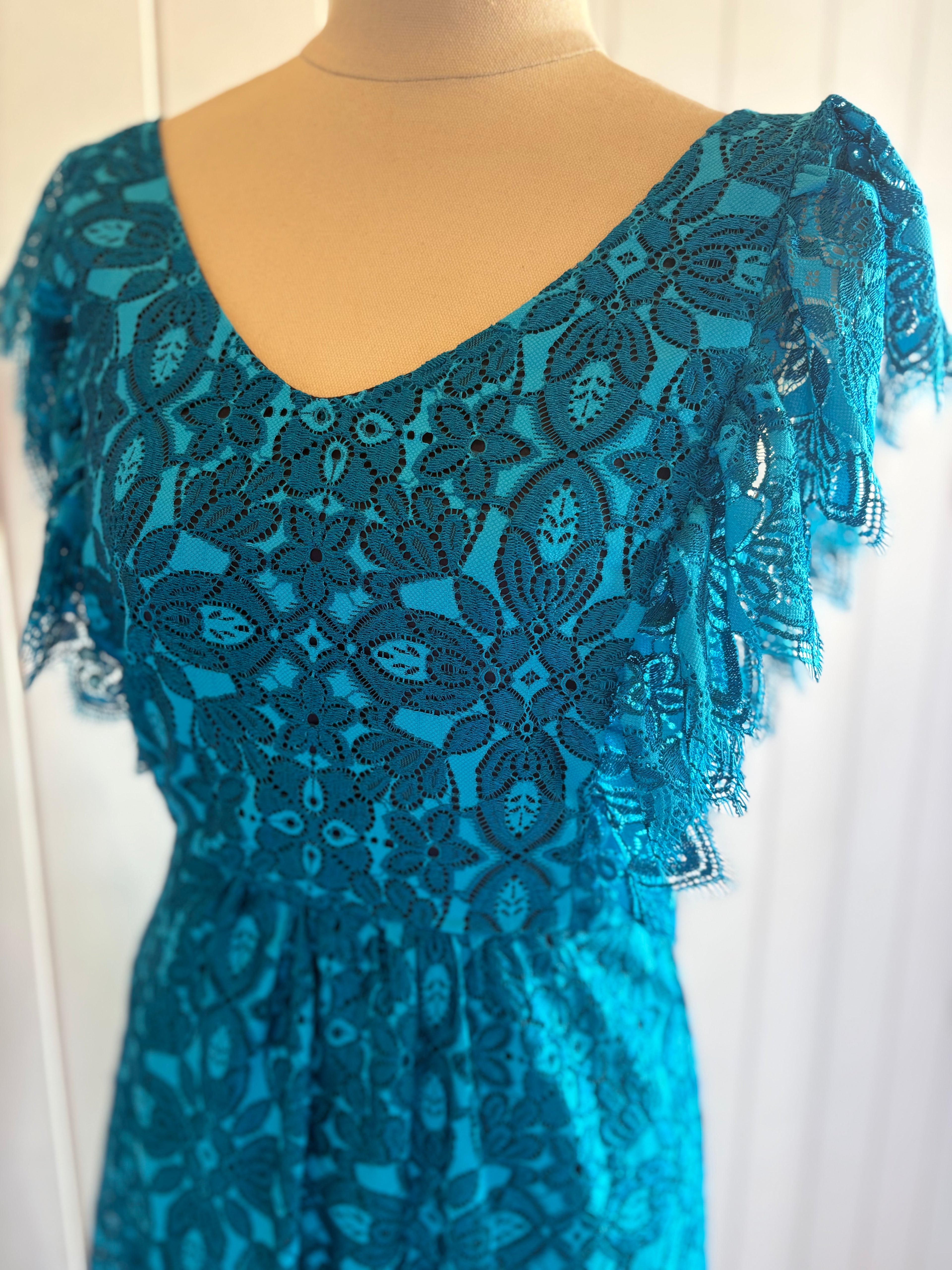 Sacha Drake Turquoise Lace Dress | Size 8