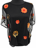 Black Sequin Starburst Mesh Top – Size M