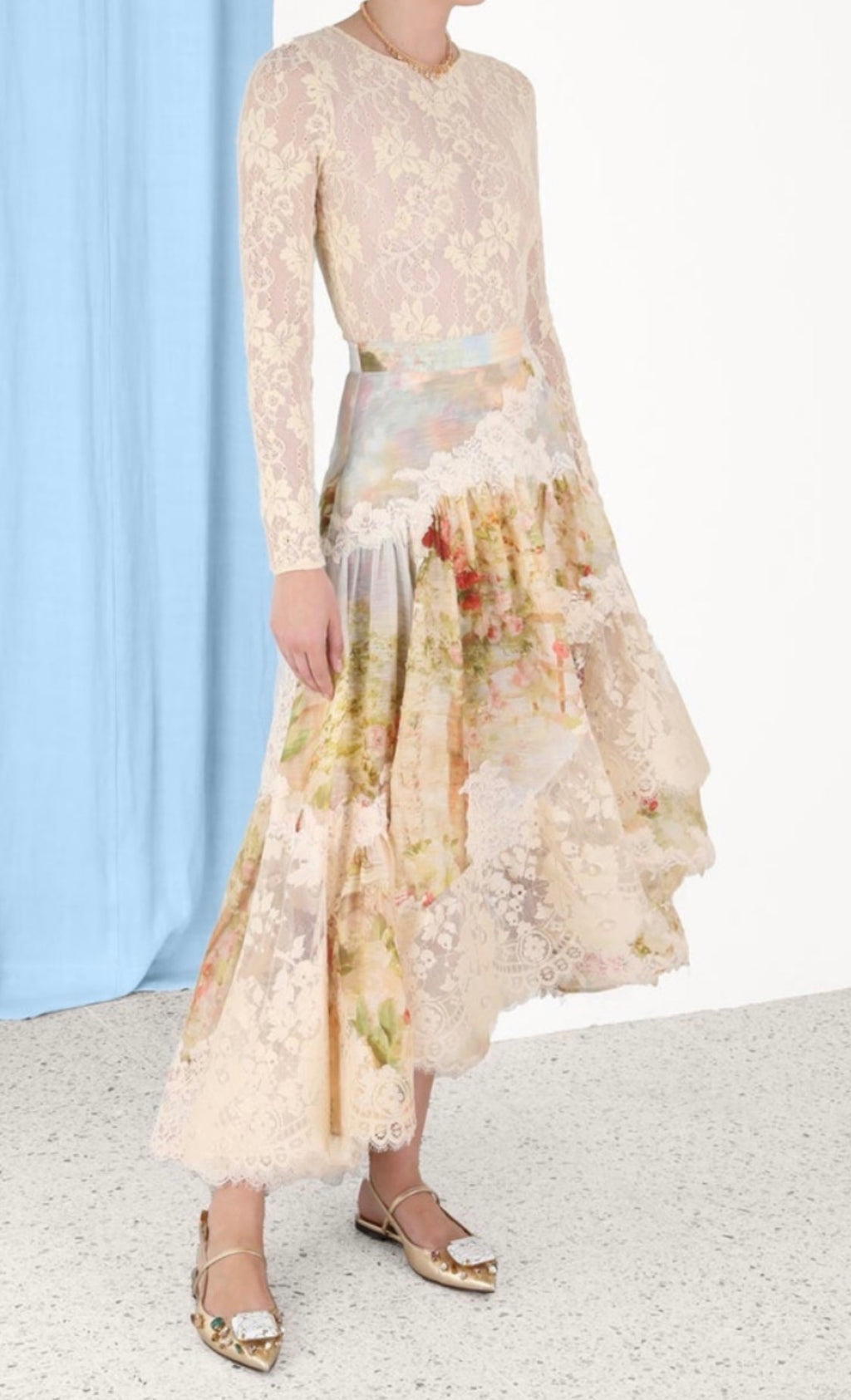 ZIMMERMANN LUMINOSITY LACE SPLICED SKIRT – GARDEN SCENE 🌸