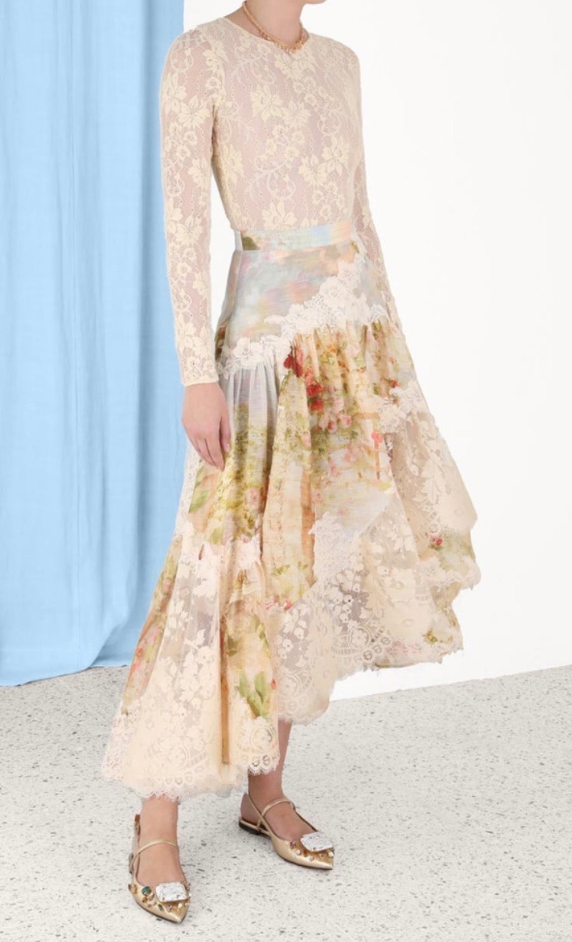 ZIMMERMANN LUMINOSITY LACE SPLICED SKIRT – GARDEN SCENE 🌸