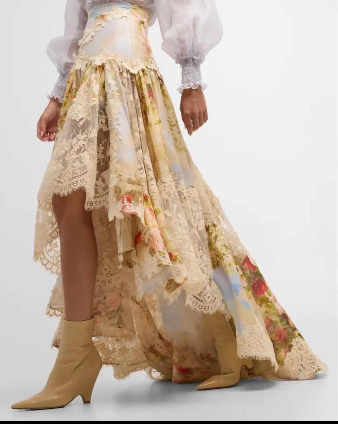 ZIMMERMANN LUMINOSITY LACE SPLICED SKIRT – GARDEN SCENE 🌸