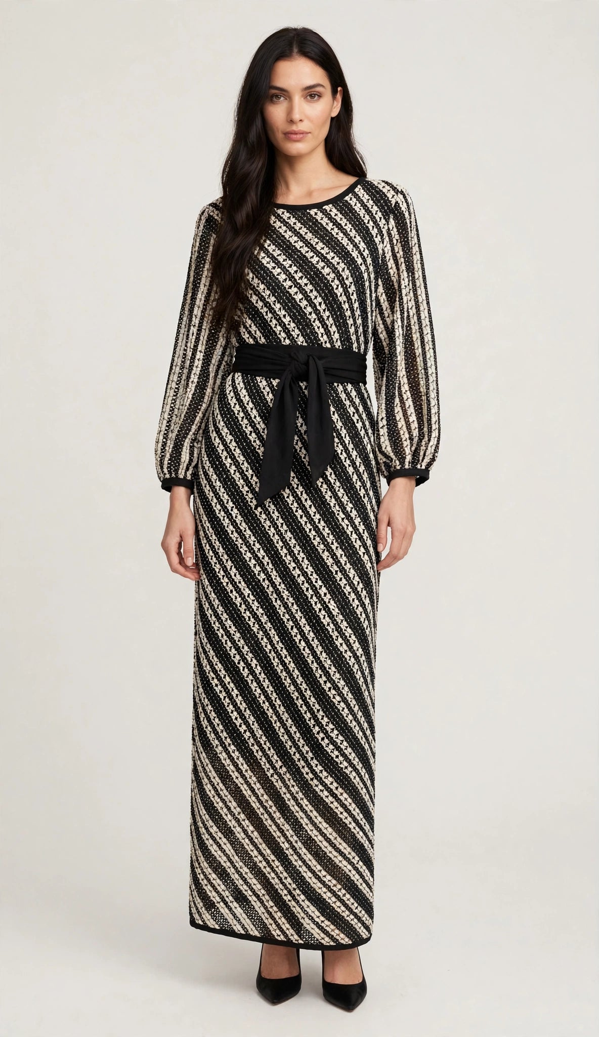 Sacha Drake Lattice Bridge Maxi Dress - Black / Cream Stripe Knit
