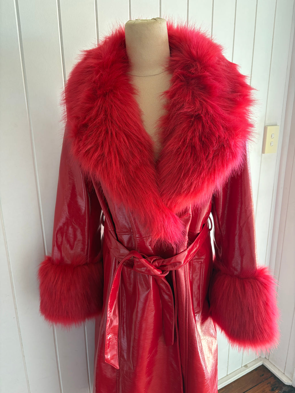 TOPSHOP RED PATENT COAT