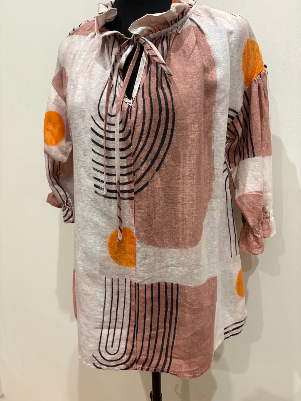 See Saw Linen Abstract Print Blouse – Size 8