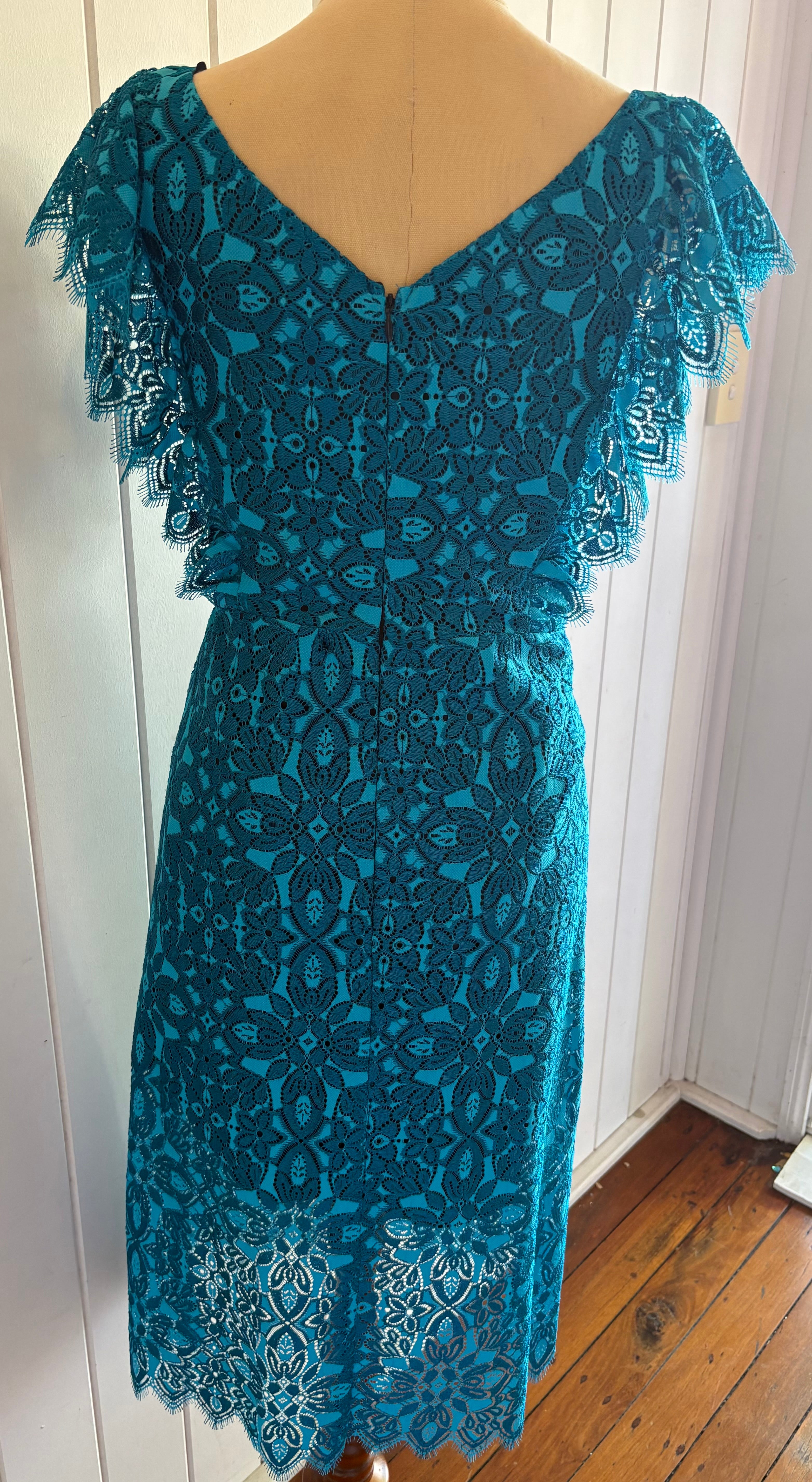 Sacha Drake Turquoise Lace Dress | Size 8