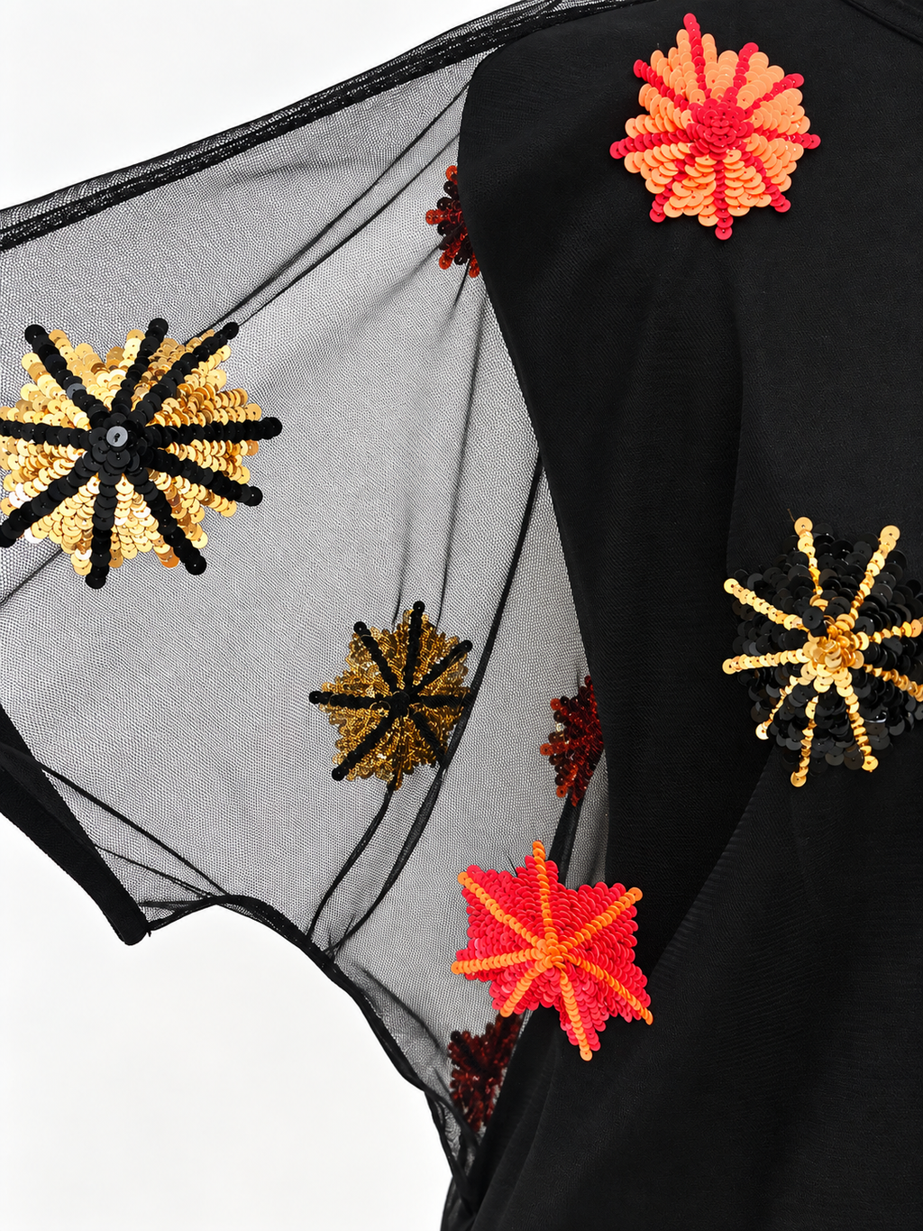 Black Sequin Starburst Mesh Top – Size M