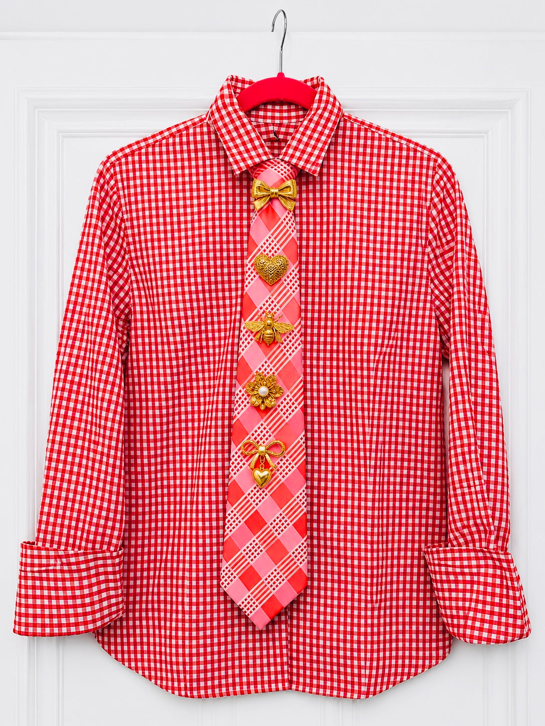 HERRINGBONE RED & WHITE CHECK SHIRT
