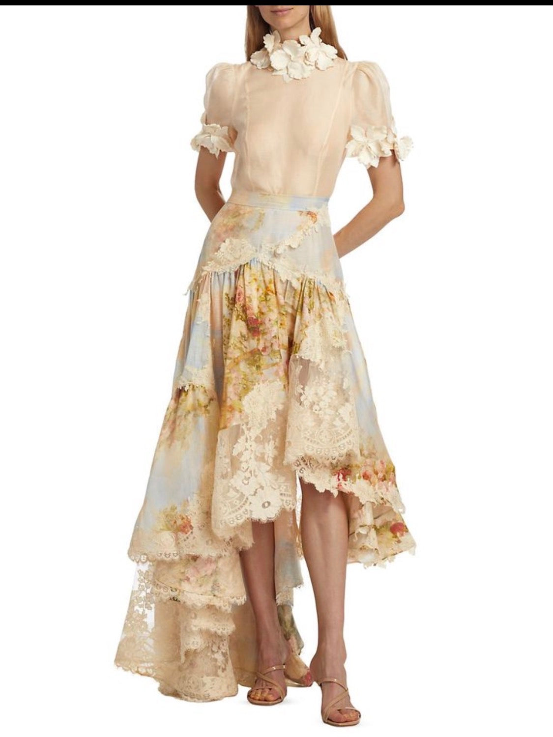 ZIMMERMANN LUMINOSITY LACE SPLICED SKIRT – GARDEN SCENE 🌸