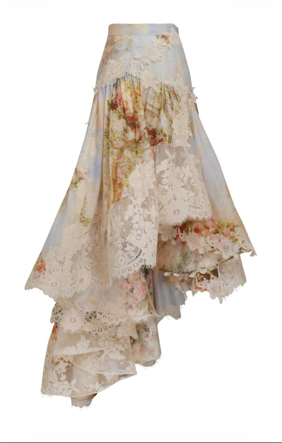 ZIMMERMANN LUMINOSITY LACE SPLICED SKIRT – GARDEN SCENE 🌸