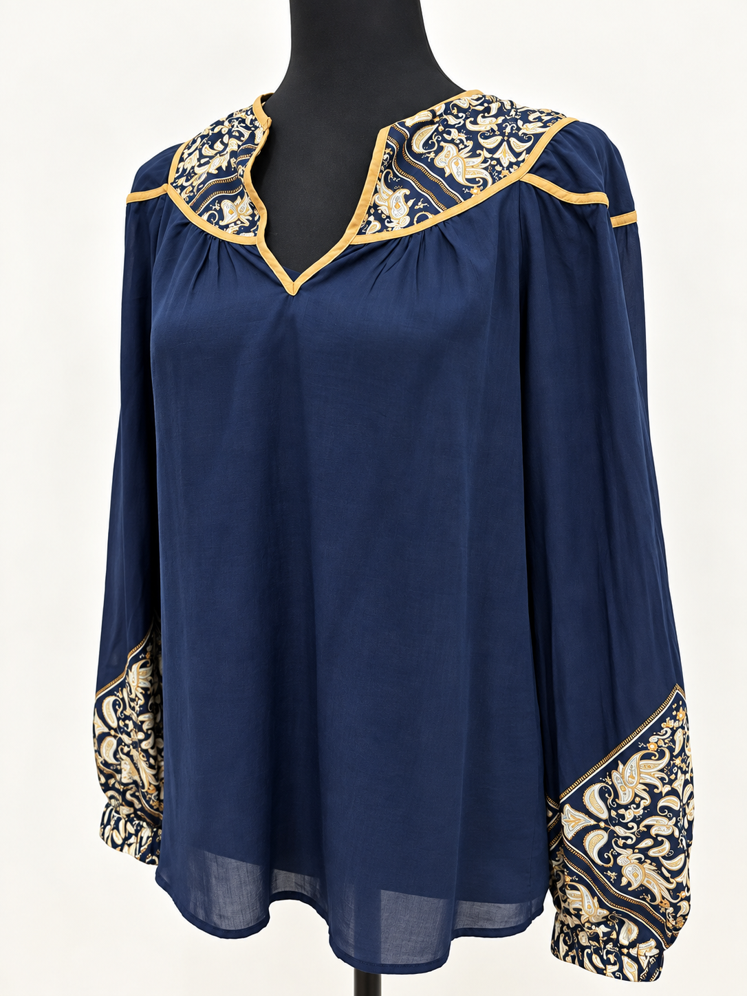Once Was Navy Paisley Silk & Cotton Blouse