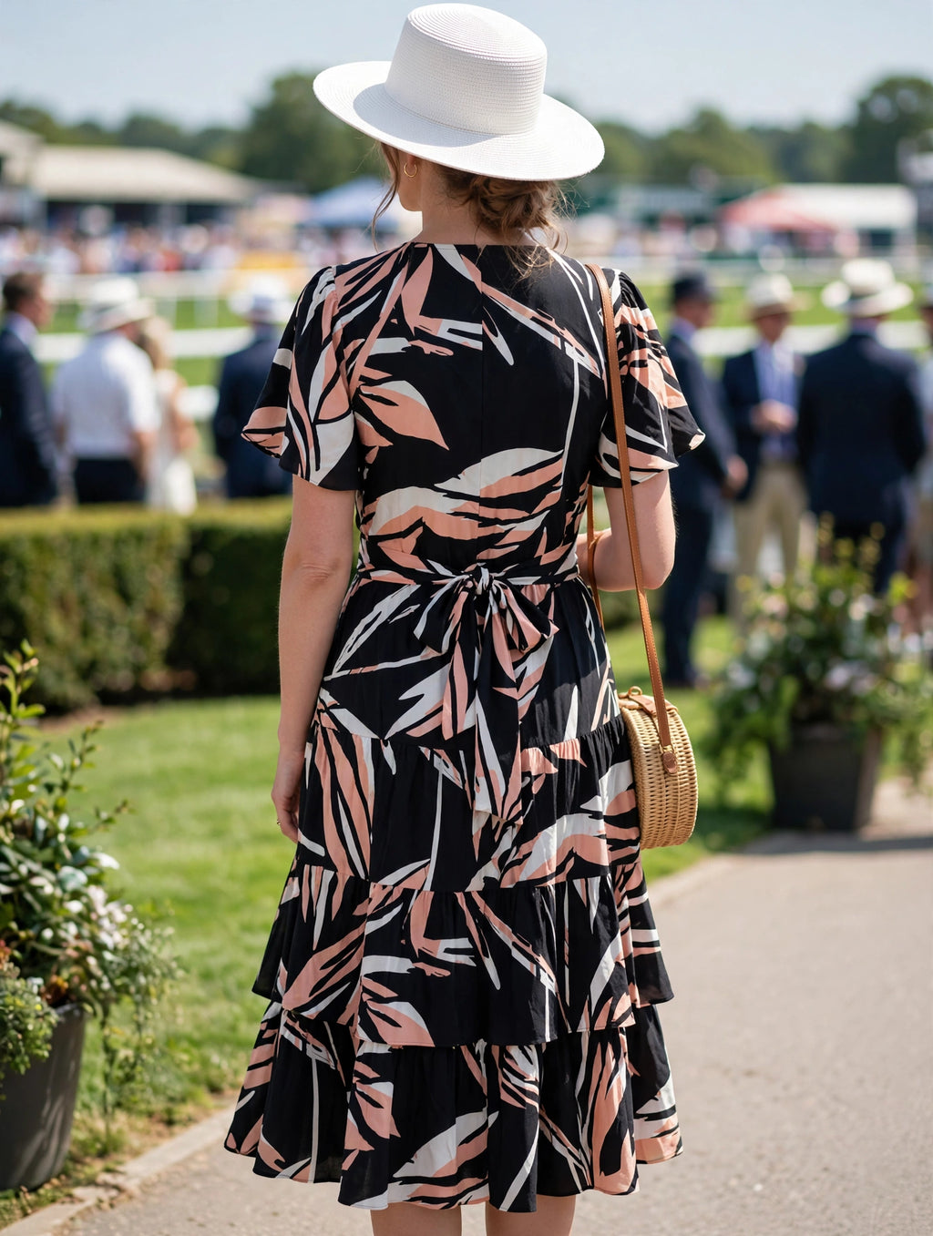 Country Road Wrap Dress - Size 12 - Black Palm Leaf - Race Day Ready