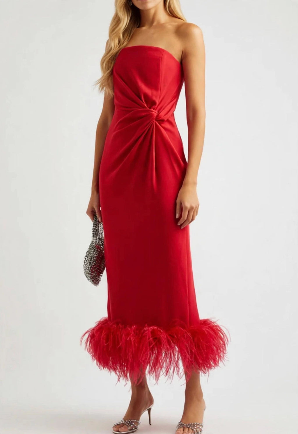 16Arlington Paloma / Bevan Inspired Red Feather Trim Dress - Size 12 - $220 - Race Day Perfection