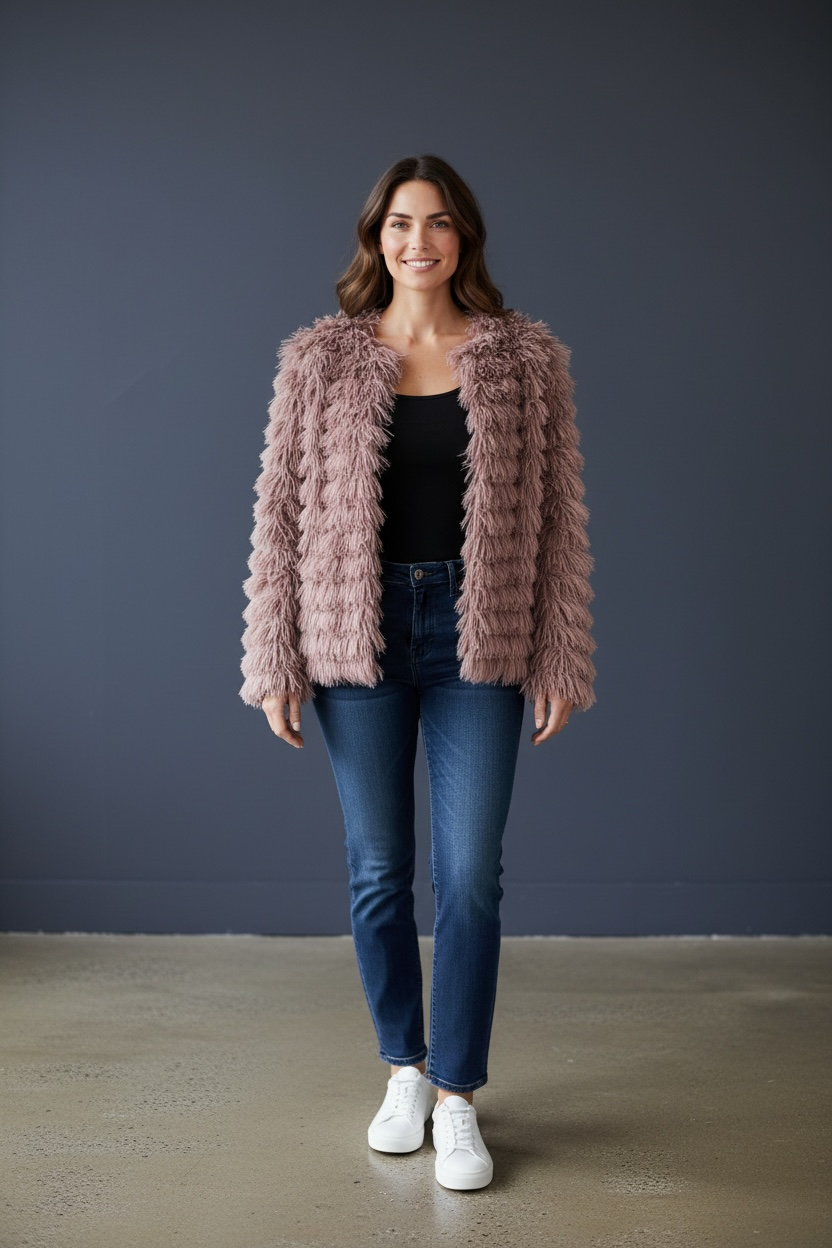 Liz Jordan Textured Faux Fur Jacket