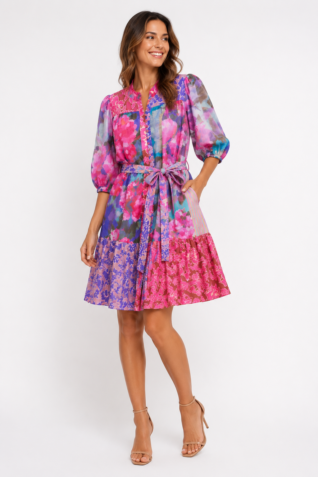 💗 Kachel Patchwork Ramie Midi Dress 💗