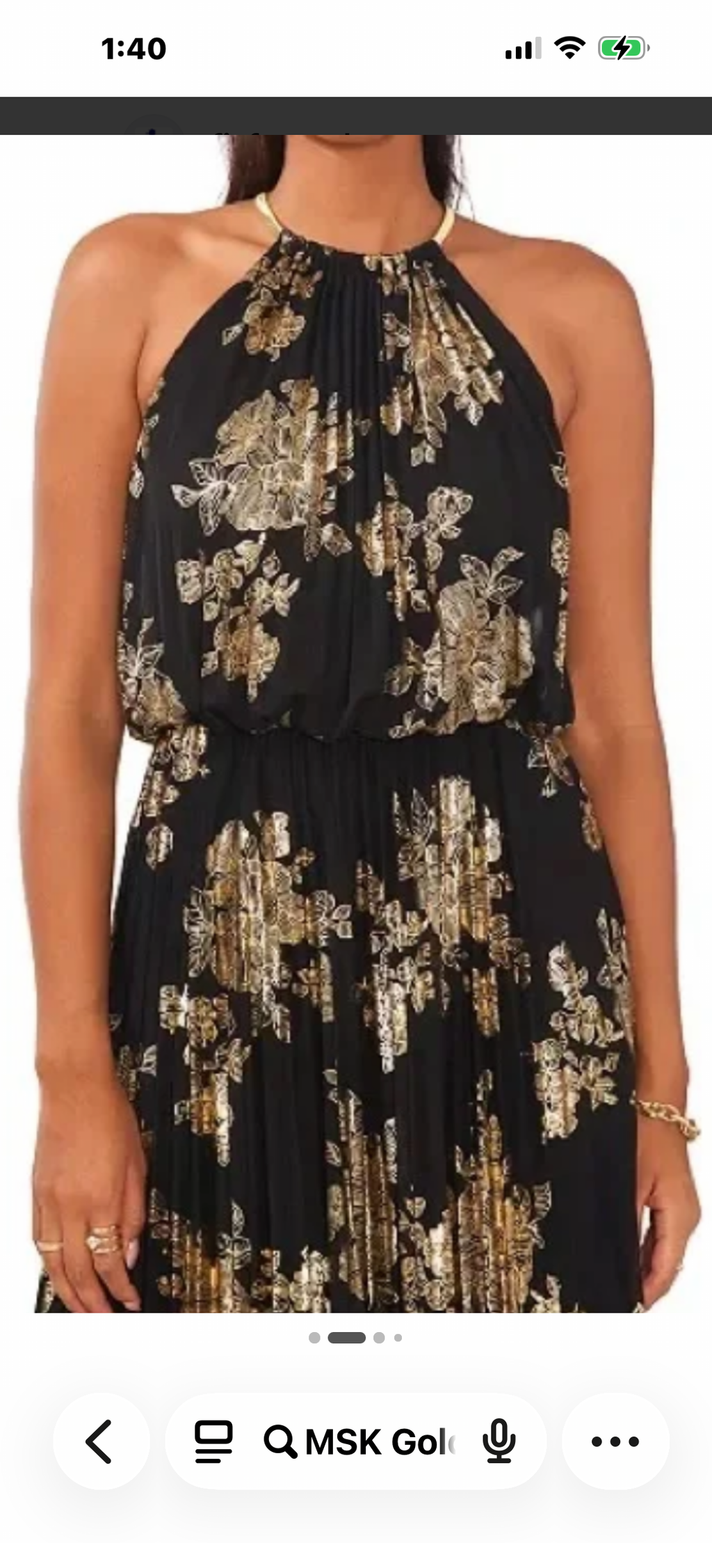 MSK Metallic Pleated Halter Maxi Dress
Gold Foil Greek Goddess • Size 14