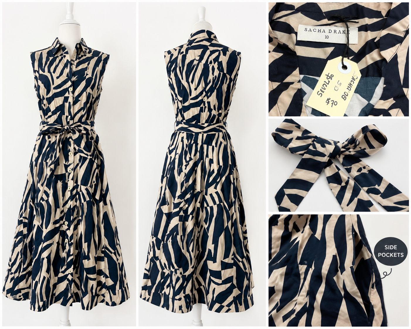 Sacha Drake Sleeveless Shirt Dress – Size 10