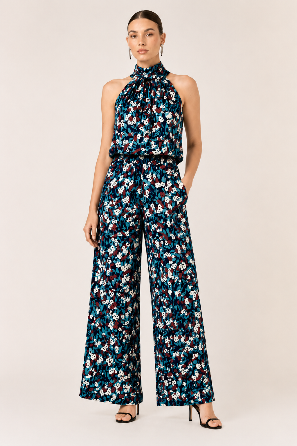 Sacha Drake High Neck Tie Top & Seamless Wide Leg Pant Set