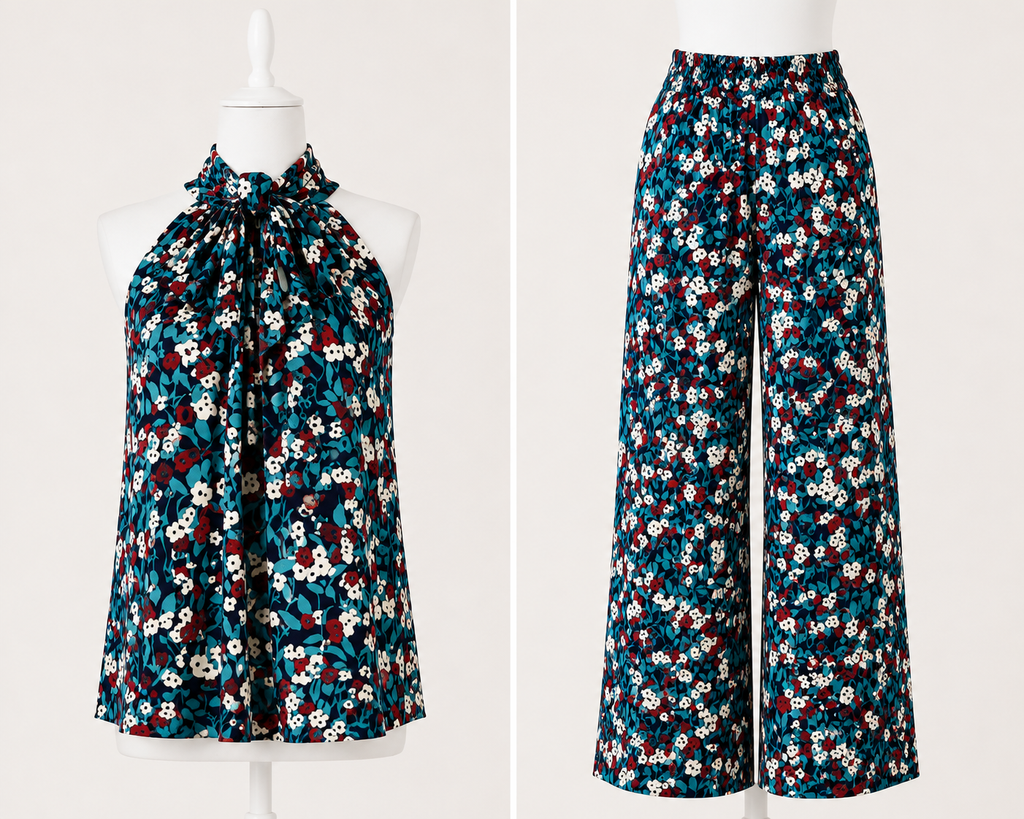 Sacha Drake High Neck Tie Top & Seamless Wide Leg Pant Set