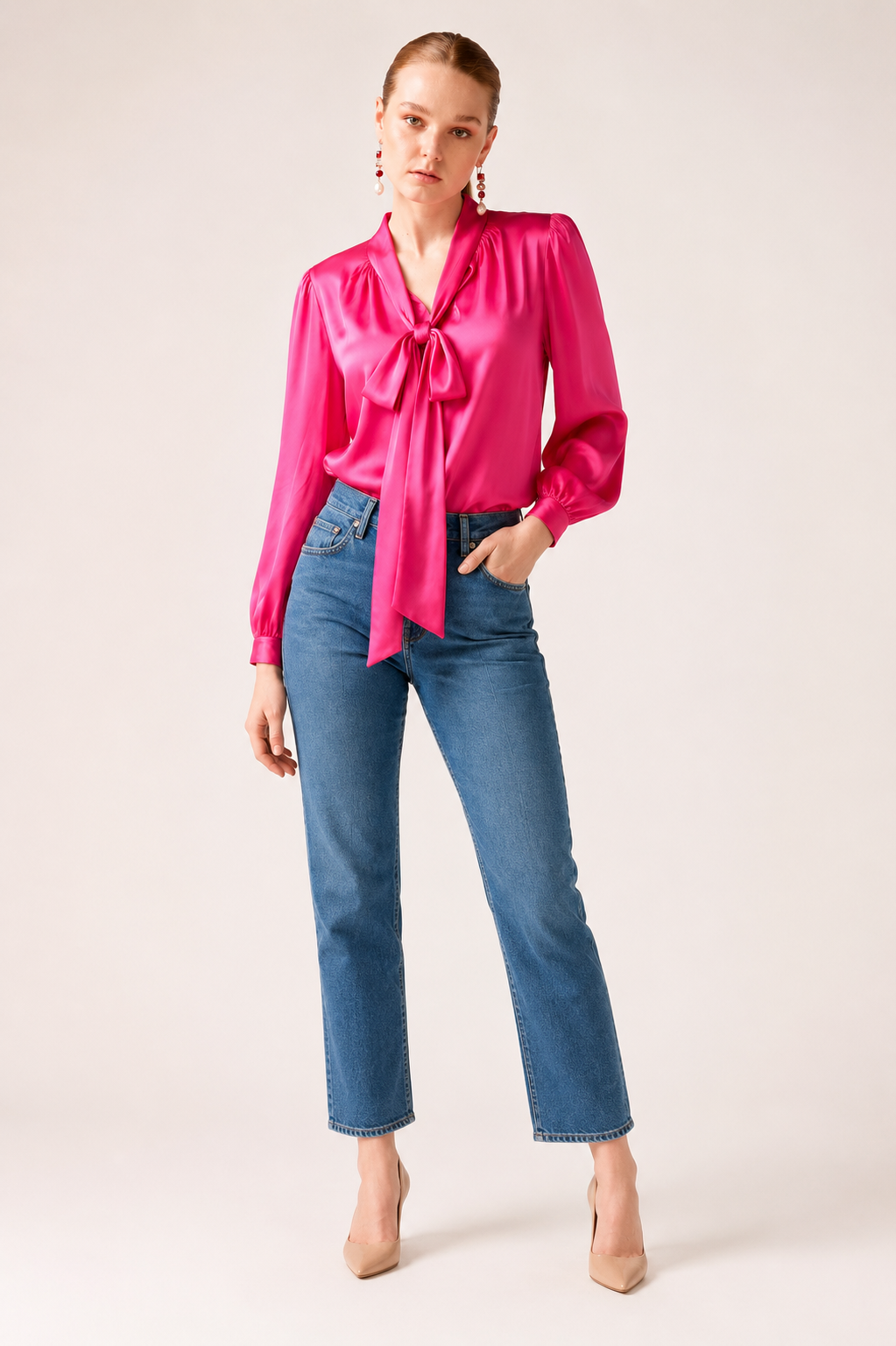 💕 Sacha Drake Pink Satin Bow Blouse – Size 12 💕