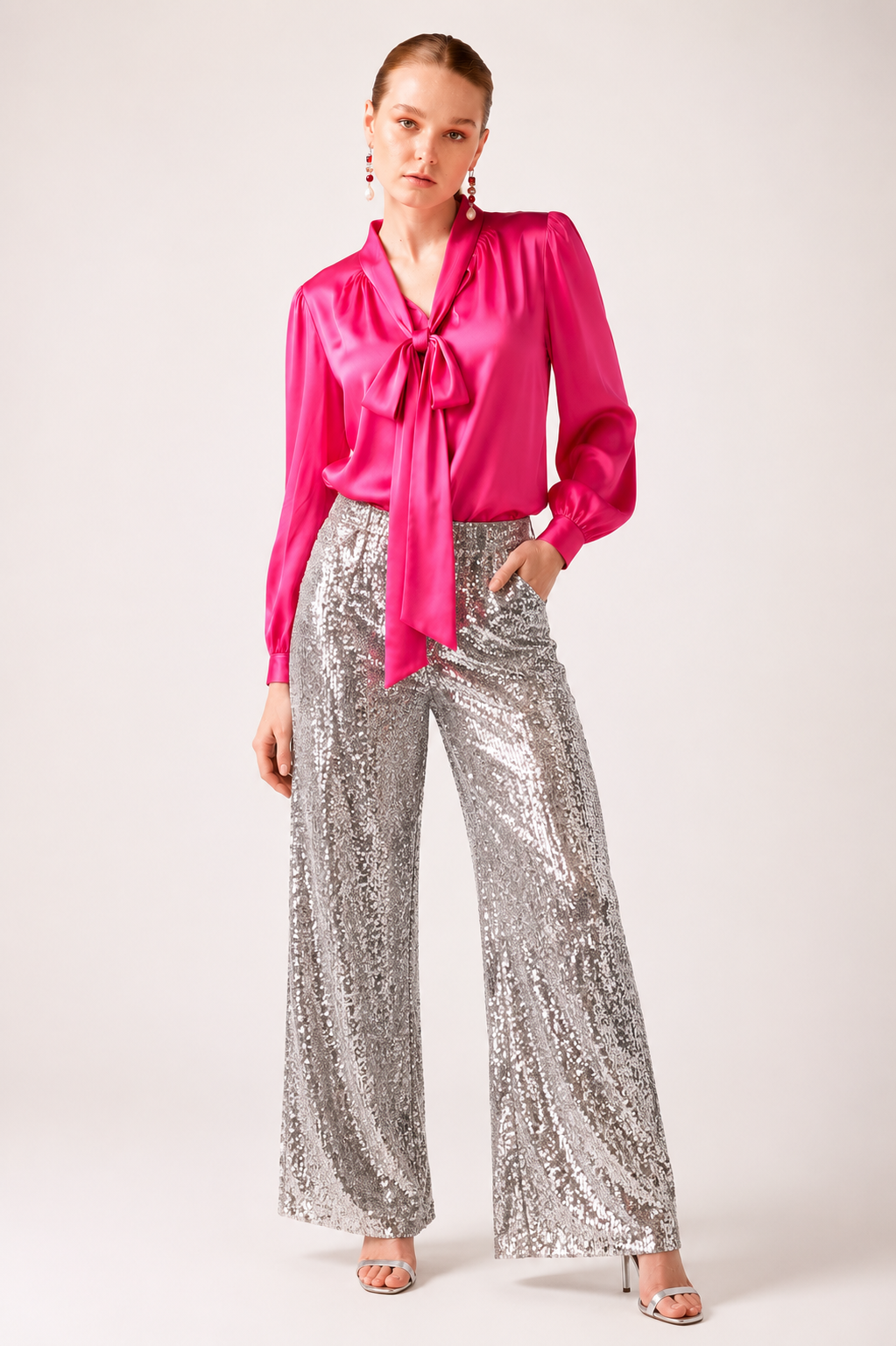 💕 Sacha Drake Pink Satin Bow Blouse – Size 12 💕