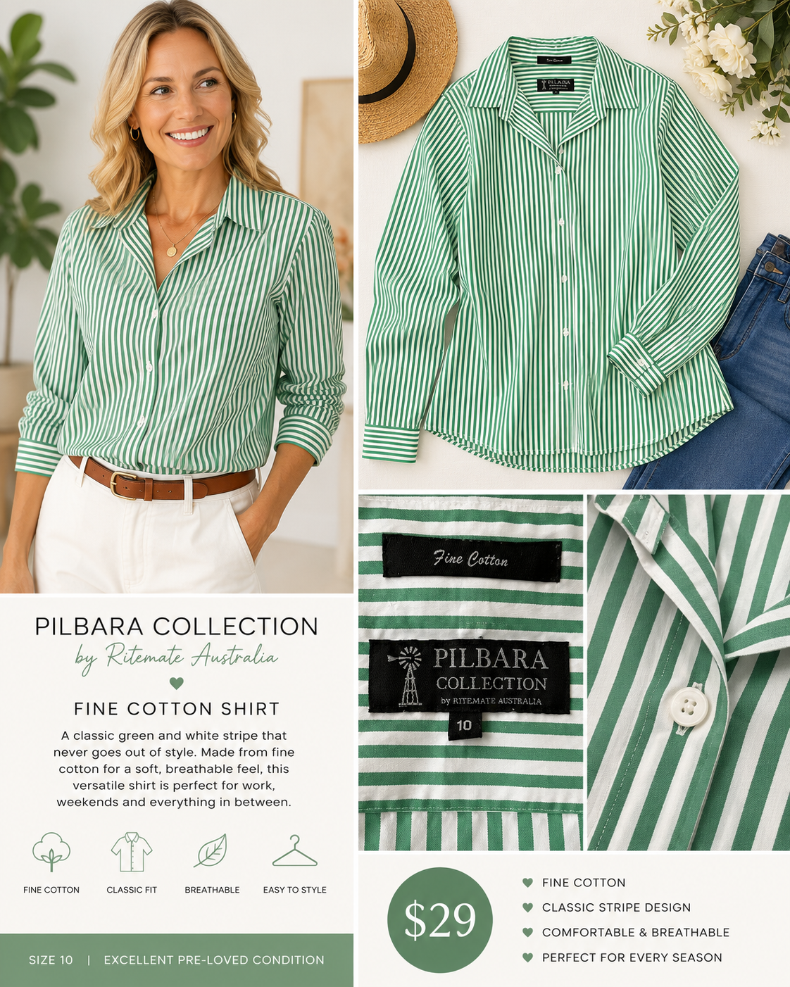 💚 Pilbara Collection by Ritemate Australia – Fine Cotton Shirt
Size 10